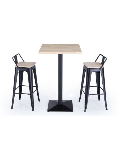 Taburete Alto Tolix Negro Asiento Madera Roble Nordish