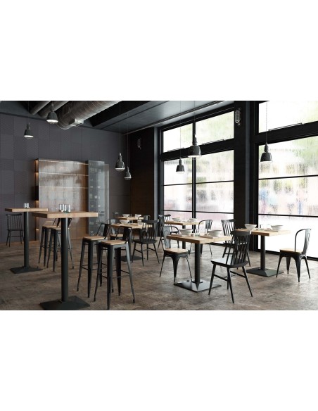 Taburete Alto Tolix Negro Asiento Madera Roble Nordish