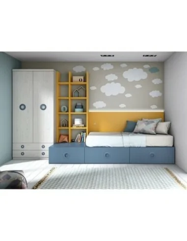 dormitorio juvenil con cama nido modular de cajones con armario
