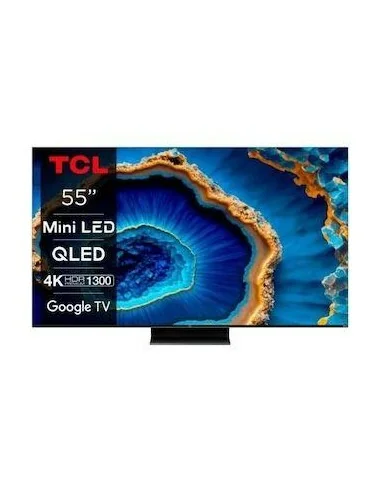 TCL TV/QLED 55" 4K, Smart TV, HDR Premium 1300, HDR10+, Dolby Atmos, Asistente de Google, Game Master, Google TV 100/120/144H