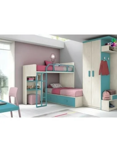 dormitorio juvenil litera nido en L con armario