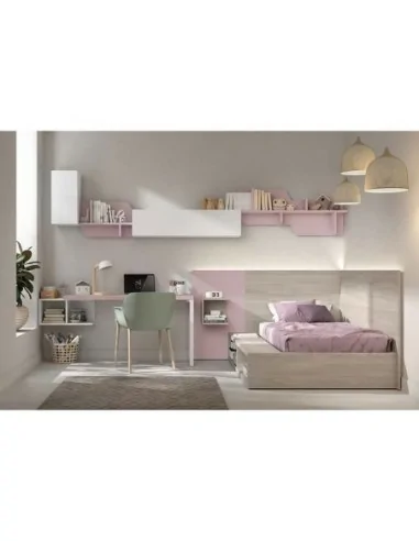 Dormitorio juvenil con cama canape modular y escritorio
