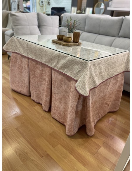 Ropa de Mesa Camilla Tejido Rústico Terciopelo Elegante Extragrueso color Rosa (incluye tapete)