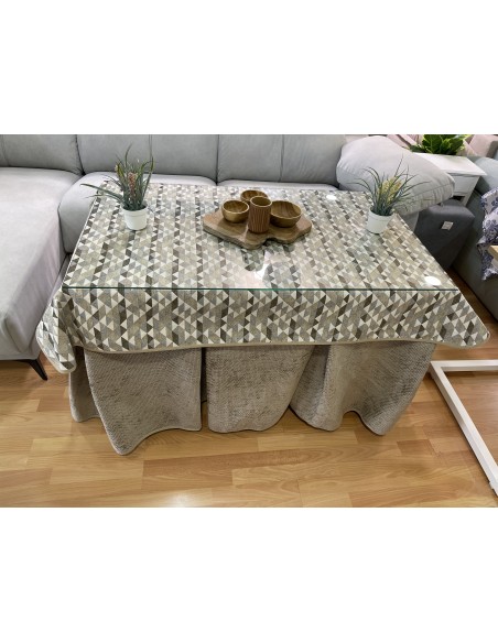 Ropa de Mesa Camilla Tejido Rústico Terciopelo Elegante Extragrueso color Beige Topo (incluye tapete)