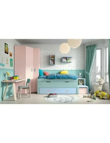Dormitorio juvenil con cama nido compacto armario rincon y escritorio