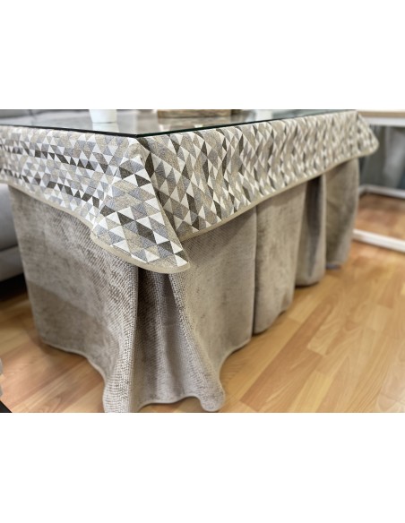 Ropa de Mesa Camilla Tejido Rústico Terciopelo Elegante Extragrueso color Beige Topo (incluye tapete)