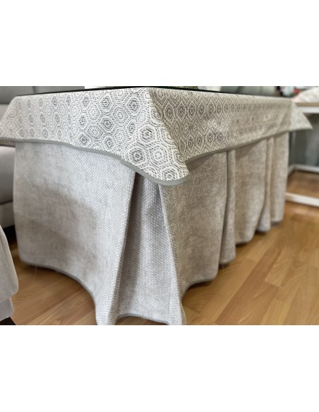 Ropa de Mesa Camilla Tejido Rústico Terciopelo Elegante Extragrueso color Gris Claro (incluye tapete)