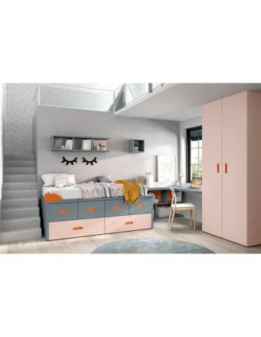 Dormitorio juvenil con cama nido compacto armario y escritorio rincon