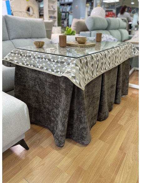 Ropa de Mesa Camilla Tejido Rústico Terciopelo Elegante Extragrueso color Chocolate (incluye tapete)