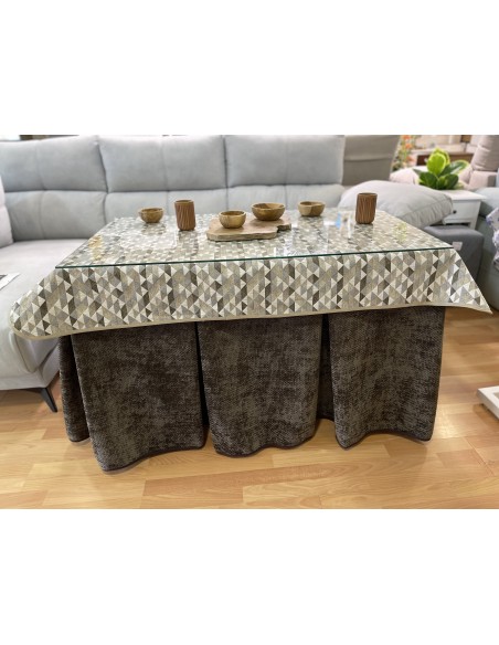 Ropa de Mesa Camilla Tejido Rústico Terciopelo Elegante Extragrueso color Chocolate (incluye tapete)