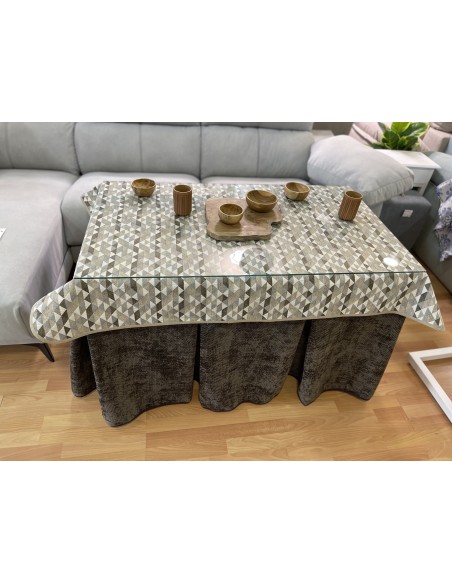 Ropa de Mesa Camilla Tejido Rústico Terciopelo Elegante Extragrueso color Chocolate (incluye tapete)