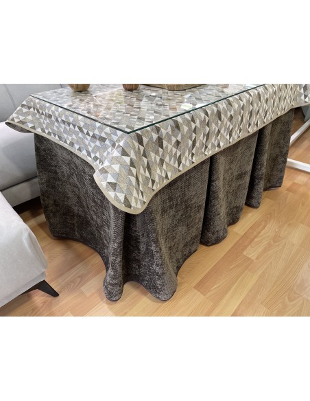 Ropa de Mesa Camilla Tejido Rústico Terciopelo Elegante Extragrueso color Chocolate (incluye tapete)