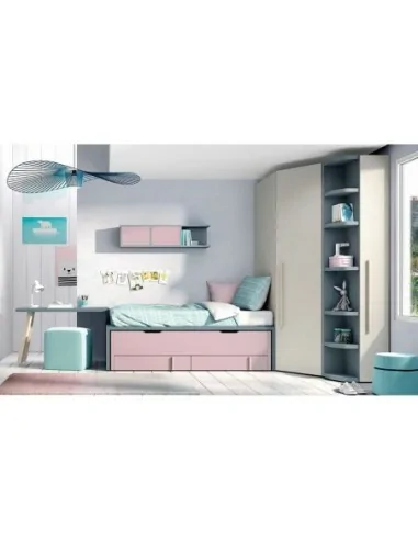 Dormitorio juvenil con cama nido compacto con escritorio y armario rincon espacioso