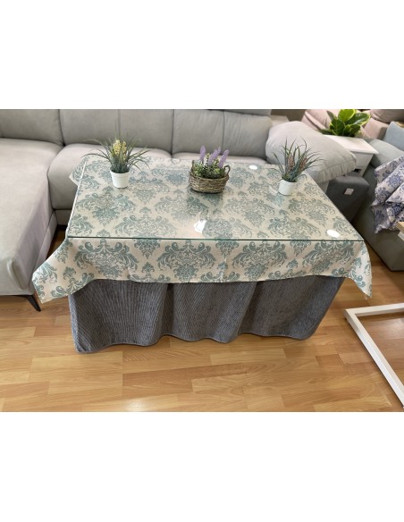 Ropa Chenilla Eco 8 Pliegues color Gris con tapete antimanchas luxe Turquesa