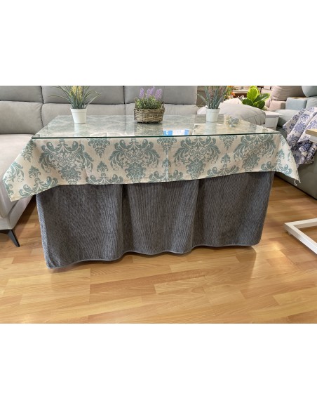 Ropa Chenilla Eco 8 Pliegues color Gris con tapete antimanchas luxe Turquesa