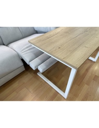 Mesa Camilla Rectangular de Forja Relax - Color Blanco - Encimera de Madera con Vetas Negras