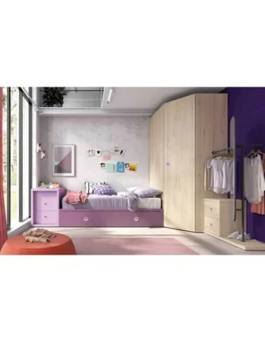 Dormitorio juvenil con cama nido y armario rincon con gran capacidad