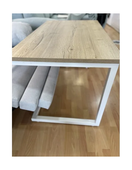 Mesa Camilla Rectangular de Forja Relax - Color Blanco - Encimera de Madera con Vetas Negras