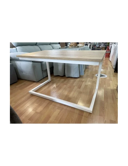 Mesa Camilla Rectangular de Forja Relax - Color Blanco - Encimera de Madera con Vetas Negras
