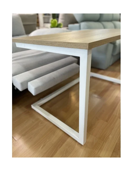 Mesa Camilla Rectangular de Forja Relax - Color Blanco - Encimera de Madera con Vetas Negras