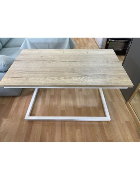 Conjunto Mesa Camilla Rectangular de Forja Relax - Color Blanco - Encimera de Madera con Vetas Negras