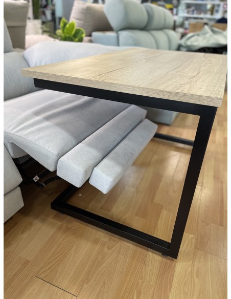 Conjunto Mesa Camilla Rectangular de Forja Relax - Color Negro - Encimera de Madera con Vetas Negras