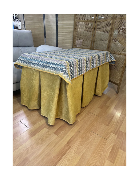 Conjunto Mesa Camilla Rectangular de Forja Relax - Color Negro - Encimera de Madera con Vetas Negras