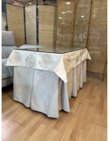 Conjunto Mesa Camilla Rectangular de Forja Relax - Color Negro - Encimera de Madera con Vetas Negras