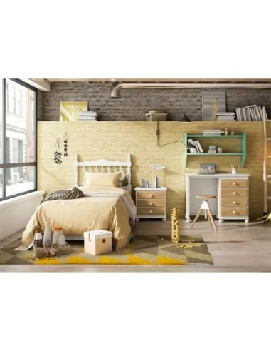 dormitorio juvenil cabecero barrotes con escritorio madera clasico