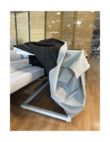 Conjunto Mesa Camilla Rectangular de Forja Relax - Color Negro - Encimera de Madera con Vetas Negras