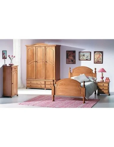 dormitorio juvenil cama bancada con armario en madera cerezo clasico