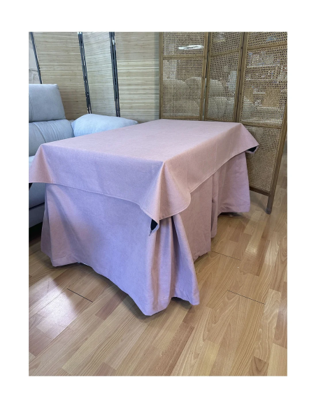 Conjunto Mesa Camilla Rectangular de Forja Relax - Color Negro - Encimera de Madera con Vetas Negras