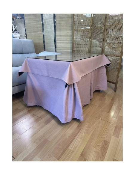 Conjunto Mesa Camilla Rectangular de Forja Relax - Color Negro - Encimera de Madera con Vetas Negras