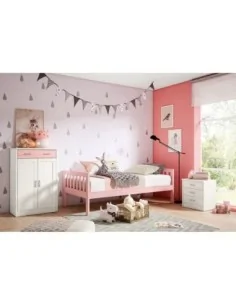 dormitorio juvenil cama bancada con comoda en madera