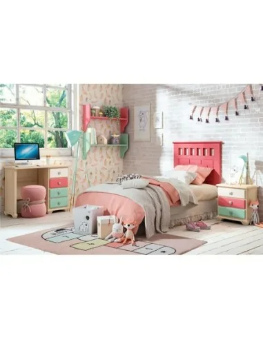 dormitorio juvenil cama bancada con escritorio en madera de colores