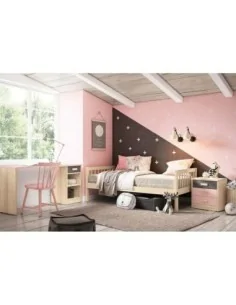 dormitorio juvenil cama bancada con escritorio en madera