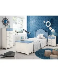 dormitorio juvenil cama bancada con sinfonier en madera clasico