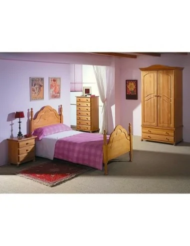 dormitorio juvenil cama bancada con sinfonier y armario en madera cerezo clasico