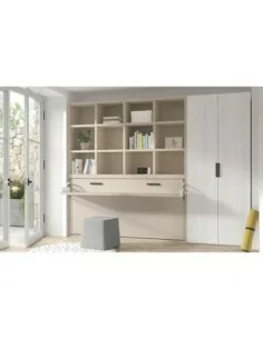 Dormitorio juvenil cama abatible con escritorio plegable y estanteria