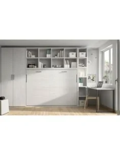 Dormitorio juvenil cama abatible con estanteria modular y escritorio