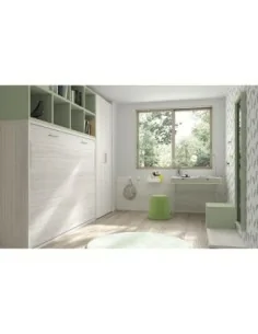 Dormitorio juvenil cama abatible con estanterias y escritorio moderno