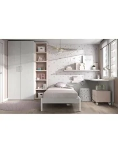 Dormitorio juvenil cama bancada con escritorio y armario