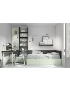 Dormitorio juvenil cama nido con cajones y escritorio