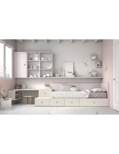 Dormitorio juvenil cama nido modular con cajones y escritorio rincon