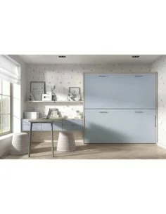 Dormitorio juvenil camas abatible estanteria modular escritorio madera moderno azul