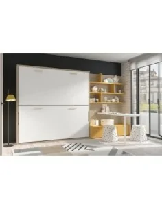Dormitorio juvenil camas abatibles en litera con estanteria modular y escritorio