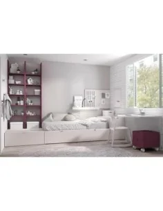 Dormitorio juvenil con cama nido modular con escritorio y estanteria