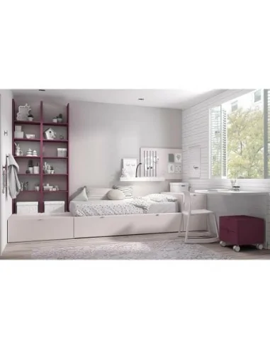 Dormitorio juvenil con cama nido modular con escritorio y estanteria