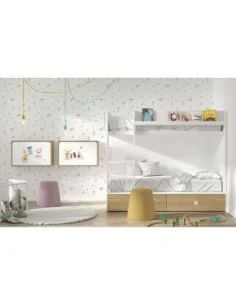 Dormitorio juvenil con litera nido de cajones moderno