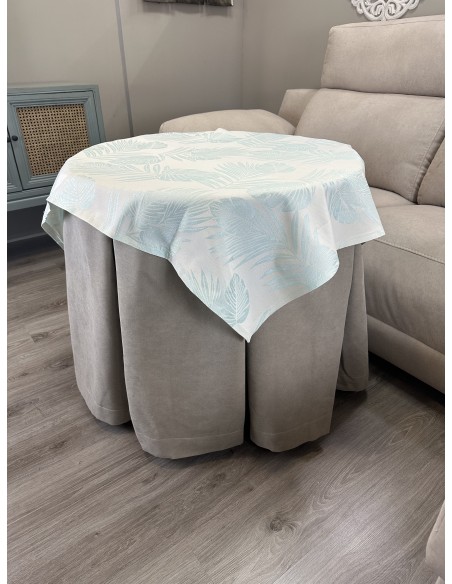 Ropa Redonda de Camilla Antimanchas Beige con Tapete Palmeras Verde